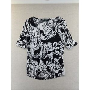 Lauren Ralph Lauren Women's Top Medium Cuffed Short Sleeve Scoop Neck Blouse